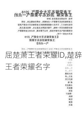 屈楚萧王者荣耀ID,楚辞王者荣耀名字