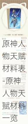 原神人物天赋材料表-原神人物天赋材料一览